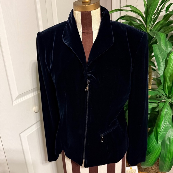 Dana Buchman Women Silk Blend Velvet Blazer Sz 6 Blue Full Zip Long Sleeve NWT - Picture 1 of 12